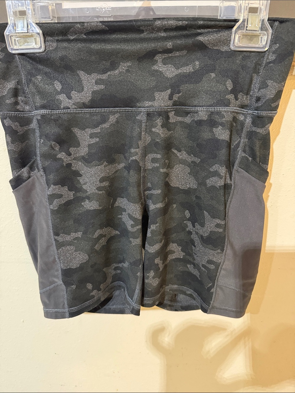 Fabletics Powerhold Olive Dark Gray Black Camo High-Rise Bike Shorts
